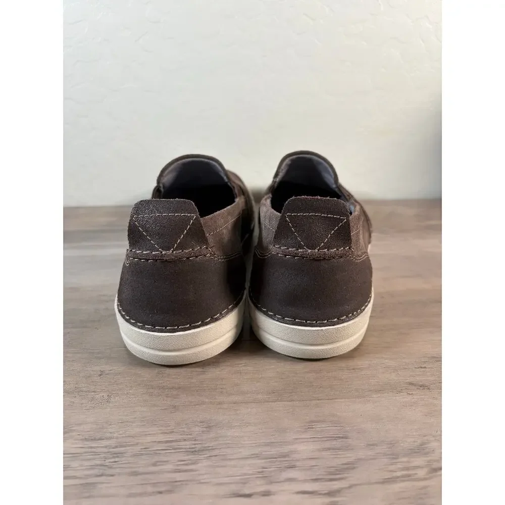 CLARKS Shoes Mens 11.5‎ Suede Leather Gossler Race Brown Slip on Loafers